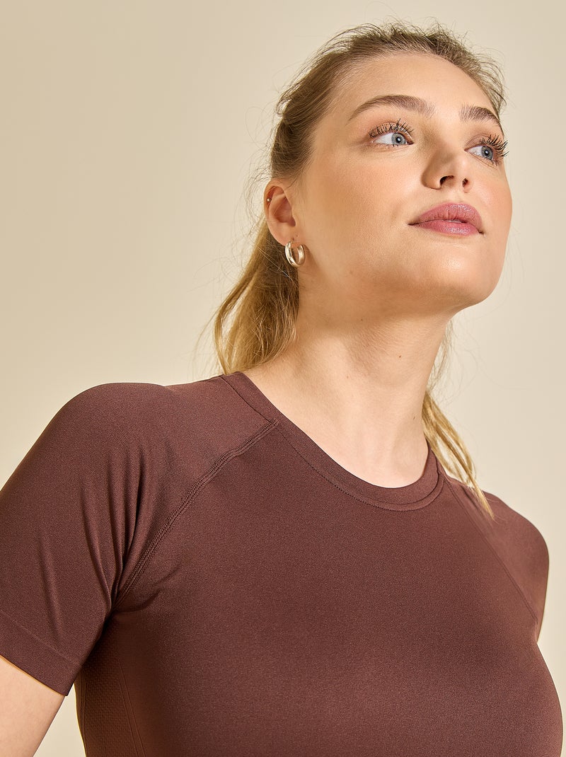 Sport T-shirt met tweedehuid-effect - (ekstract) Bruin - Kiabi