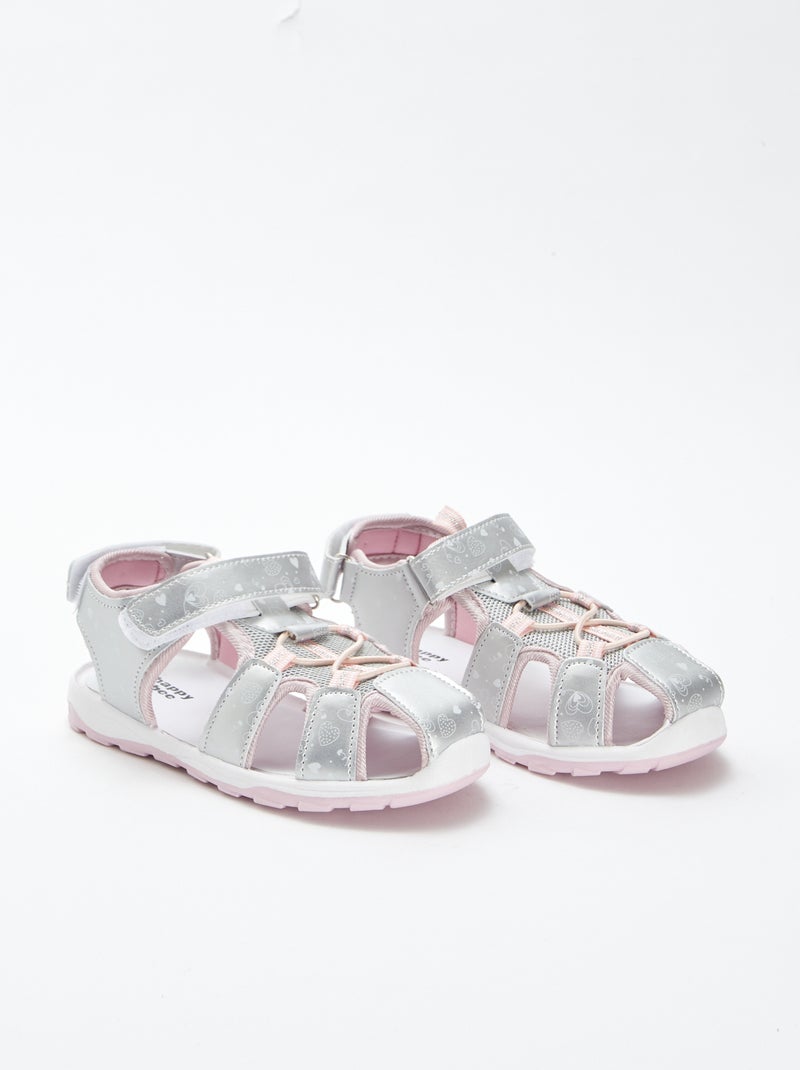 Sportieve sandalen met klittenbandsluiting en hartjesmotief GRIJS - Kiabi