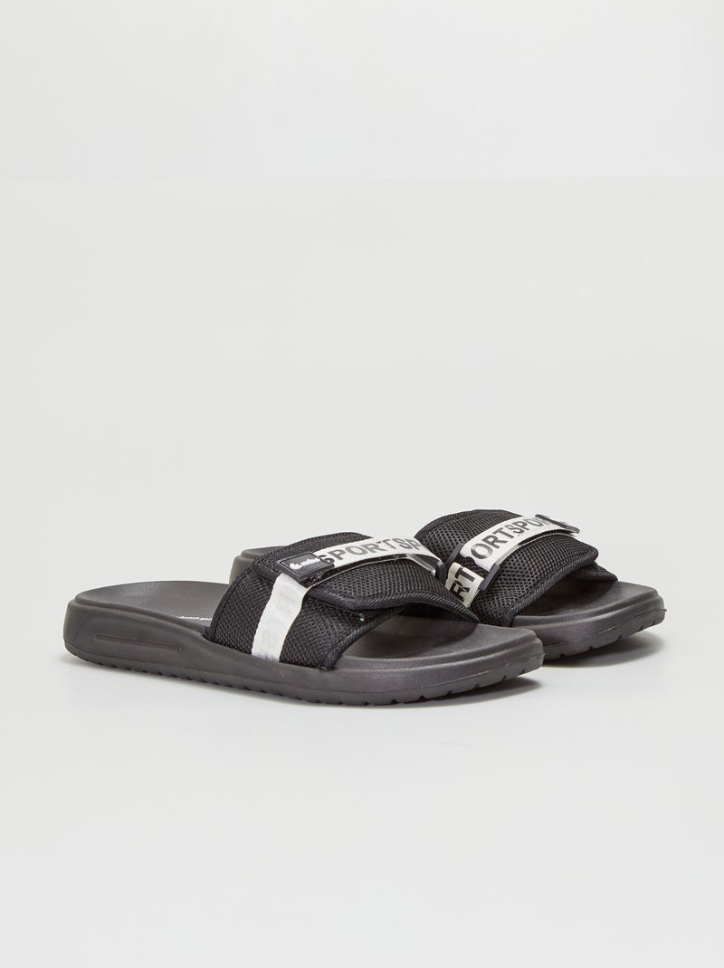 Sportieve slippers met klittenband ZWART - Kiabi