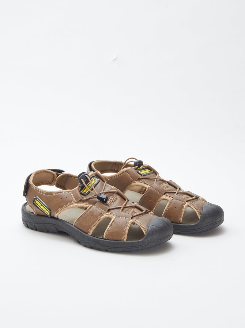 Sportieve, verstelbare sandalen met klittenband en elastiek BRUIN - Kiabi