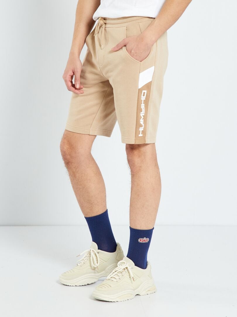 Sportshort van joggingstof BEIGE - Kiabi