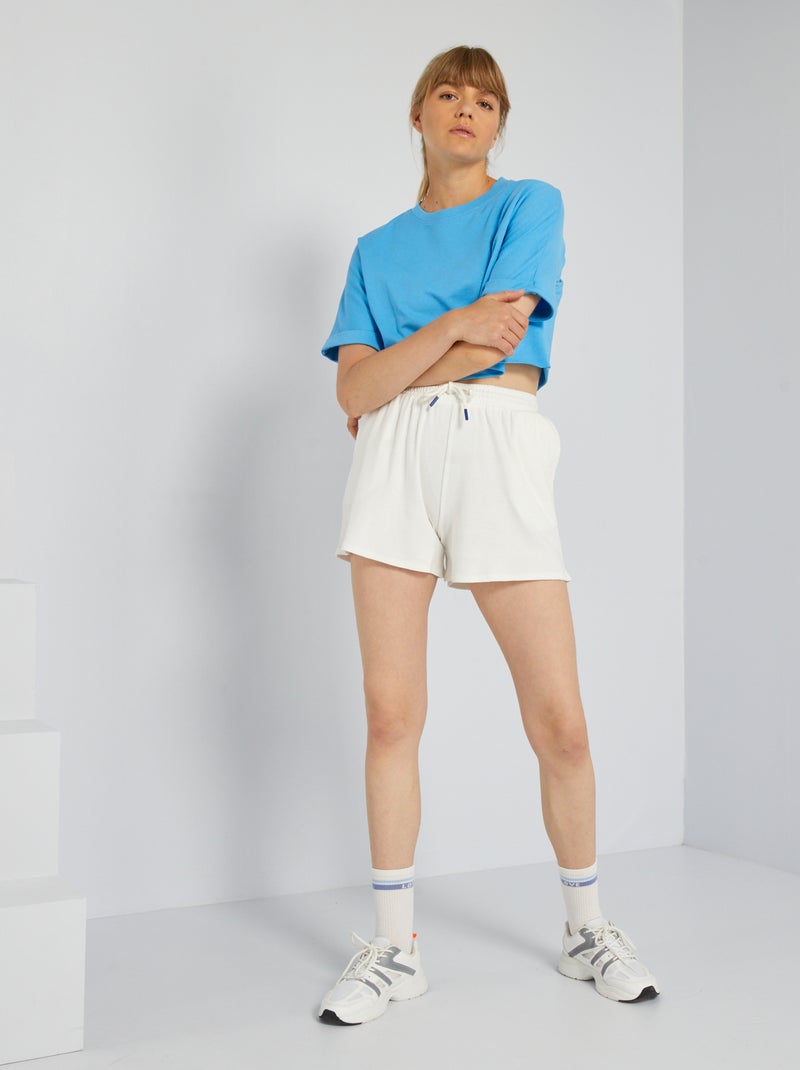Sportshort van ribstof sneeuw wit - Kiabi