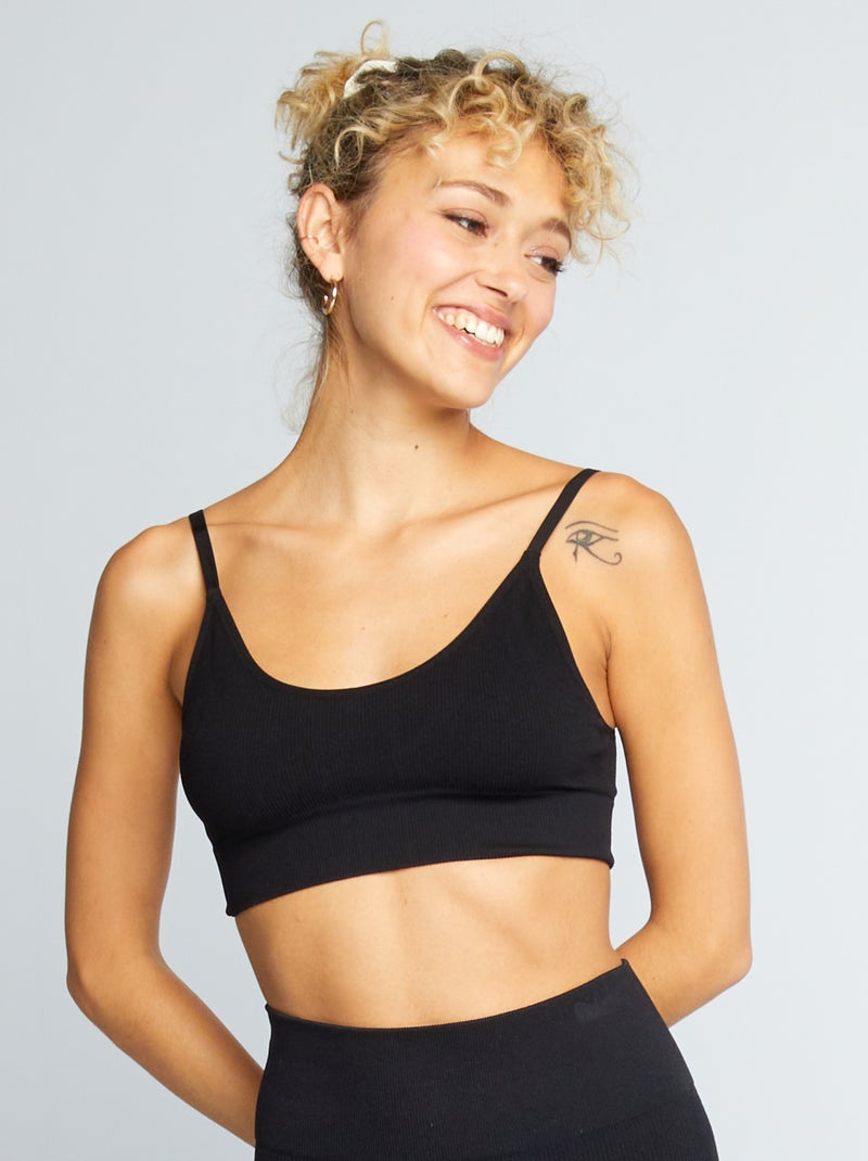 Sporttop van ribstof zwart - Kiabi