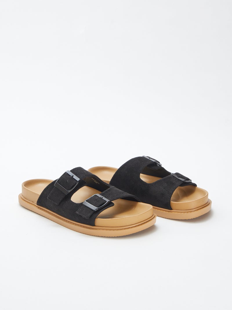 Stevige slippers met dubbel riempje ZWART - Kiabi