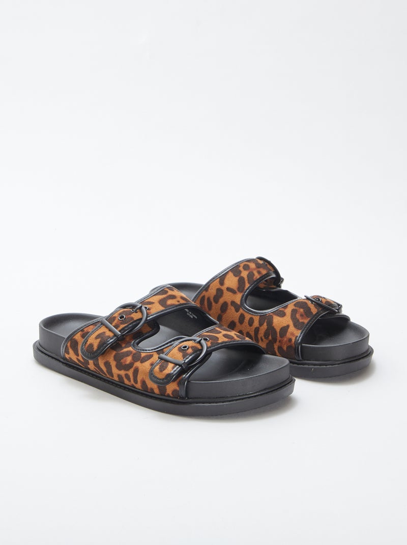 Stevige slippers met luipaardprint BRUIN - Kiabi