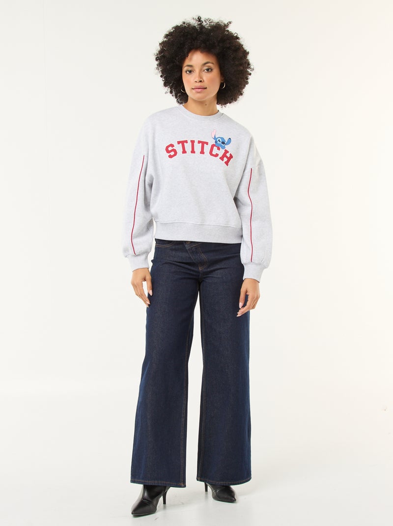 Stitch-sweater van joggingstof met zachte, geruwde binnenzijde en ronde hals Grijs - Kiabi