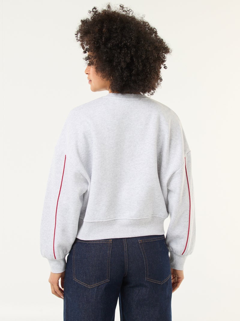 Stitch-sweater van joggingstof met zachte, geruwde binnenzijde en ronde hals Grijs - Kiabi