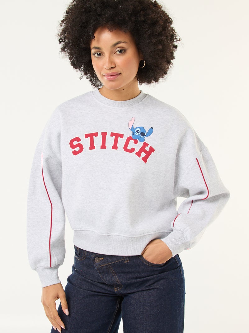 Stitch-sweater van joggingstof met zachte, geruwde binnenzijde en ronde hals Grijs - Kiabi