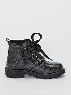 Stoere, gelakte enkellaarzen met pailletten - Kiabi