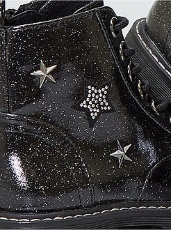 Stoere, gelakte enkellaarzen met pailletten - Kiabi