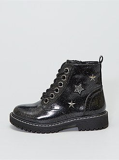 Stoere, gelakte enkellaarzen met pailletten - Kiabi