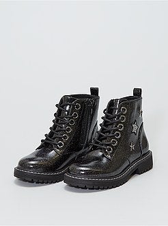 Stoere, gelakte enkellaarzen met pailletten - Kiabi