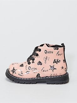 Stoere, roze enkellaarzen met print - Kiabi