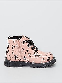 Stoere, roze enkellaarzen met print - Kiabi