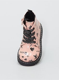 Stoere, roze enkellaarzen met print - Kiabi