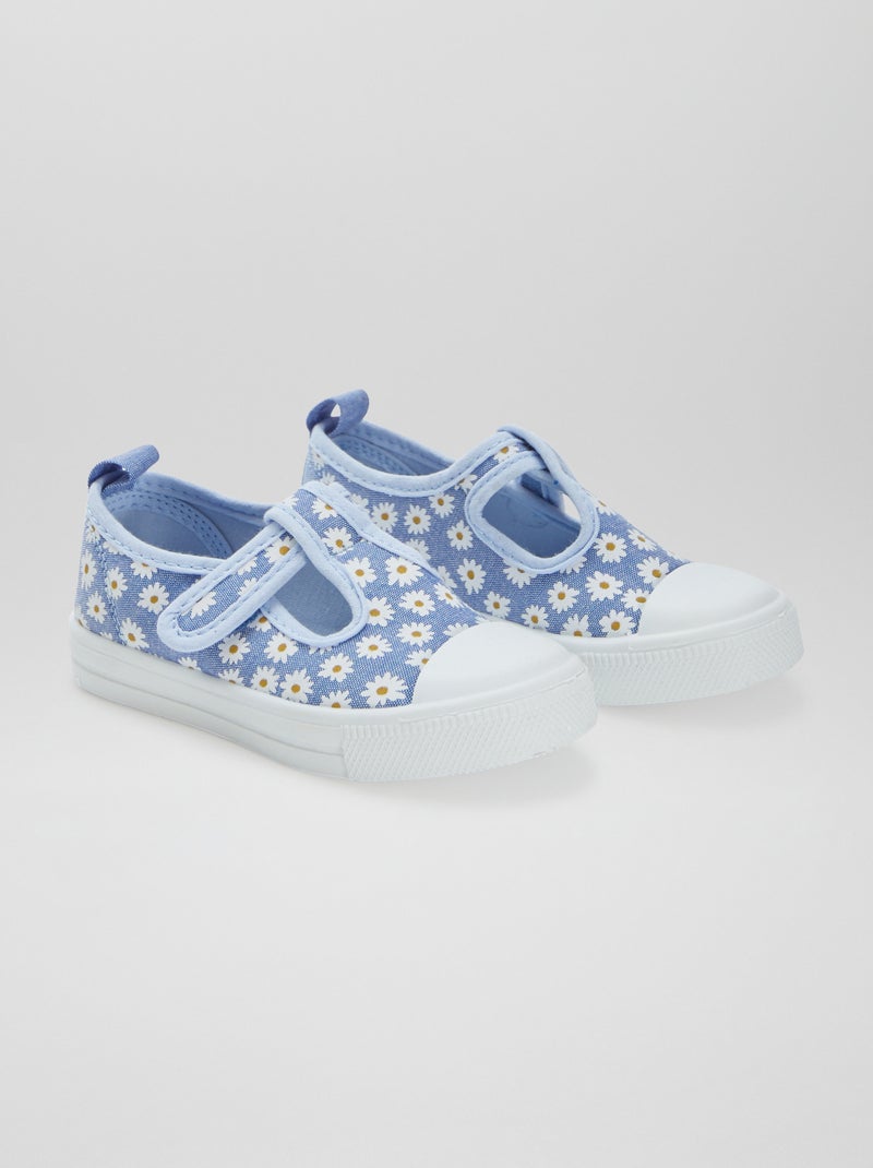 Stoffen ballerina's met klittenband BLAUW - Kiabi