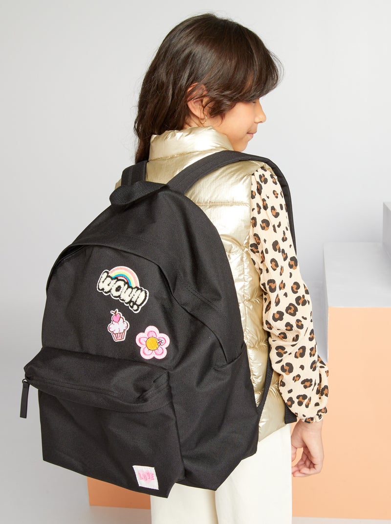 Stoffen rugzak met patches Zwart - Kiabi