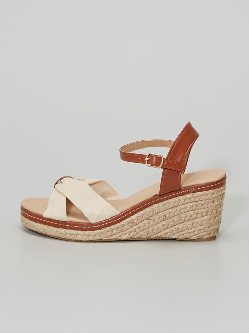 Stoffen sandalen met sleehak Beige - Kiabi