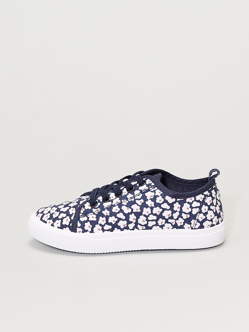 Stoffen sneakers met bloemen marineblauw - Kiabi
