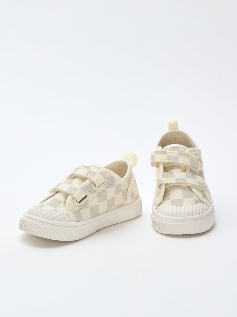 Stoffen sneakers met dambordprint Grijs - Kiabi