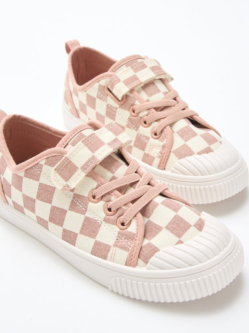Stoffen sneakers met dambordprint Rose - Kiabi