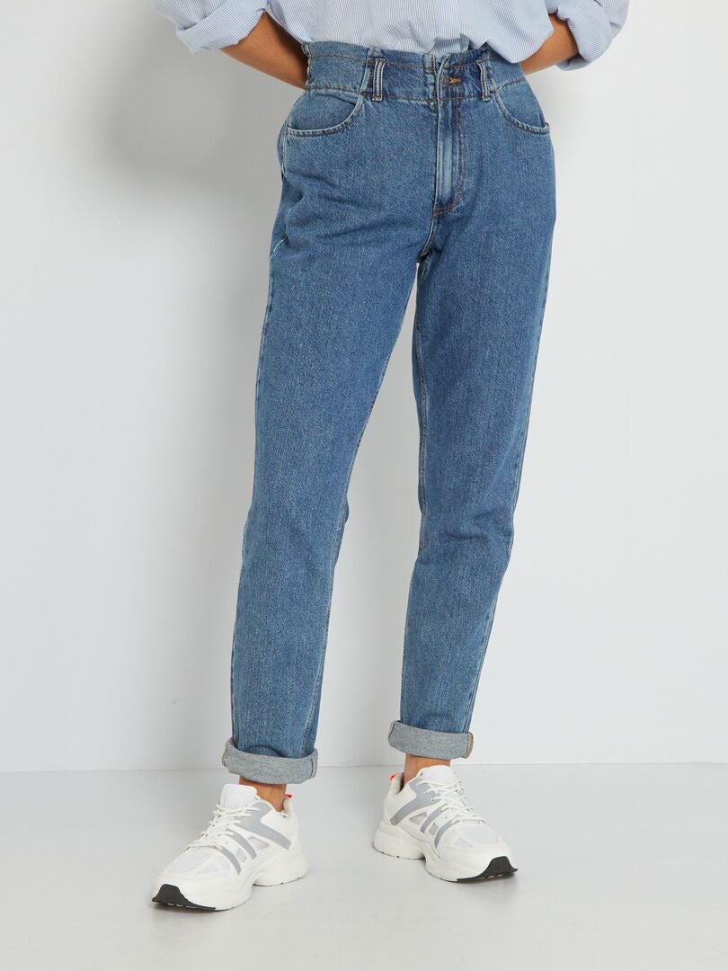 Stonewashed jeans met paperbagtaille BLAUW - Kiabi