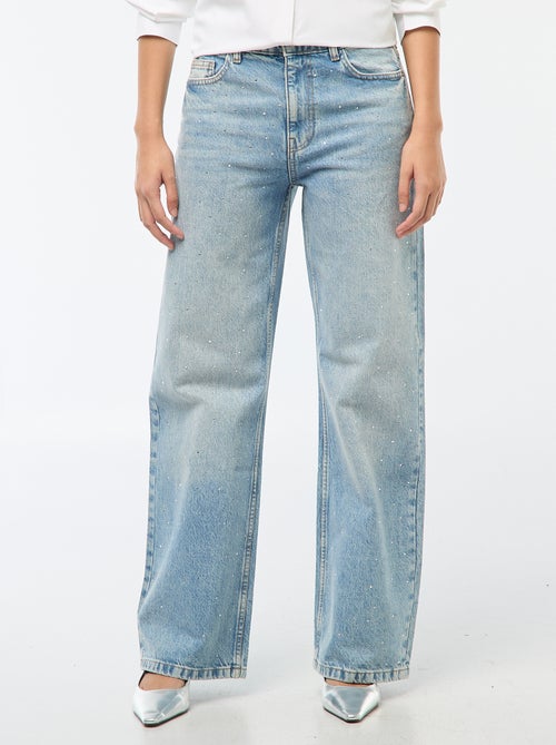 Straight-fit denim broek met stras - Kiabi