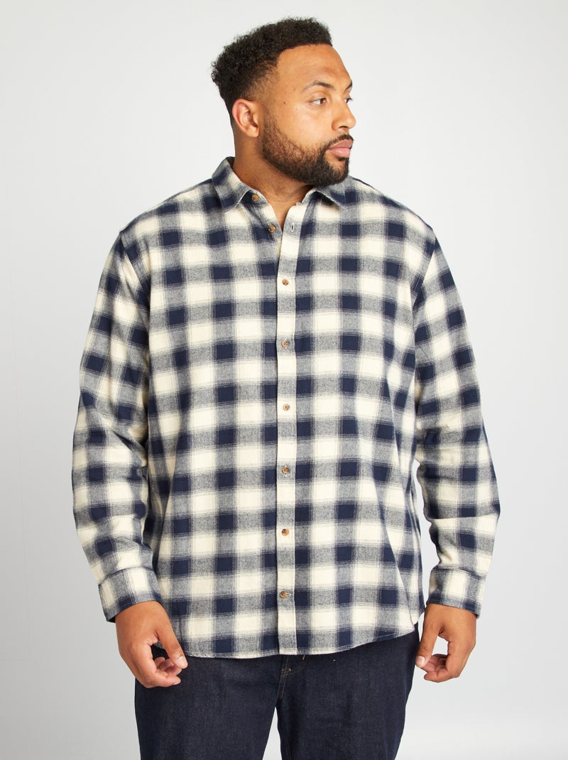 Straight-fit flanellen overhemd met ruitjes WIT - Kiabi