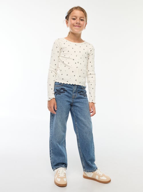 Straight-fit jeans met geborduurde details - Kiabi