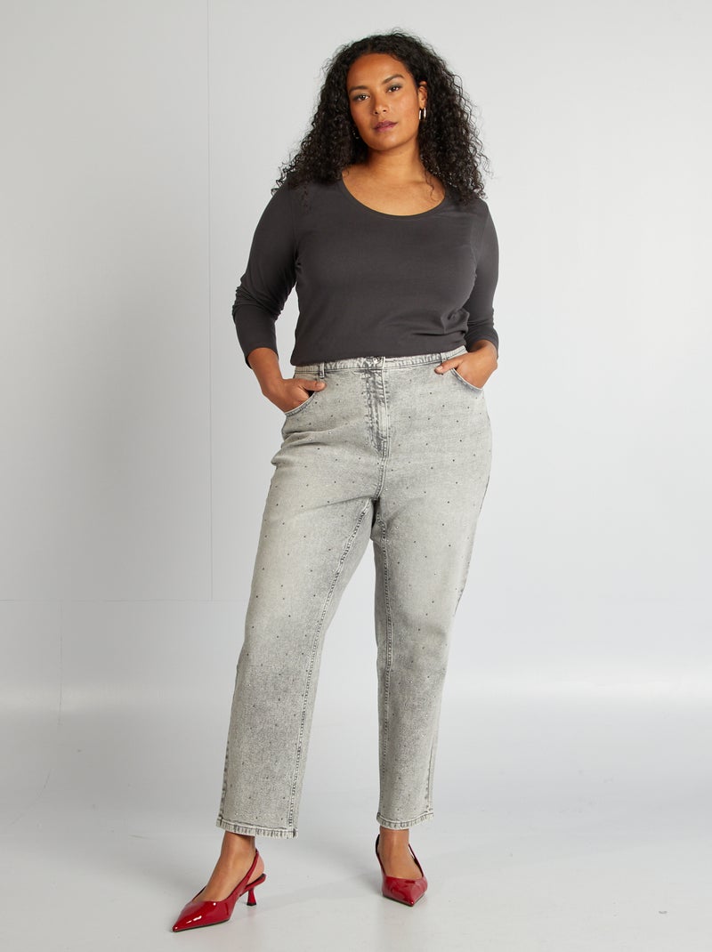 Straight-fit jeans met strassteentjes GRIJS - Kiabi