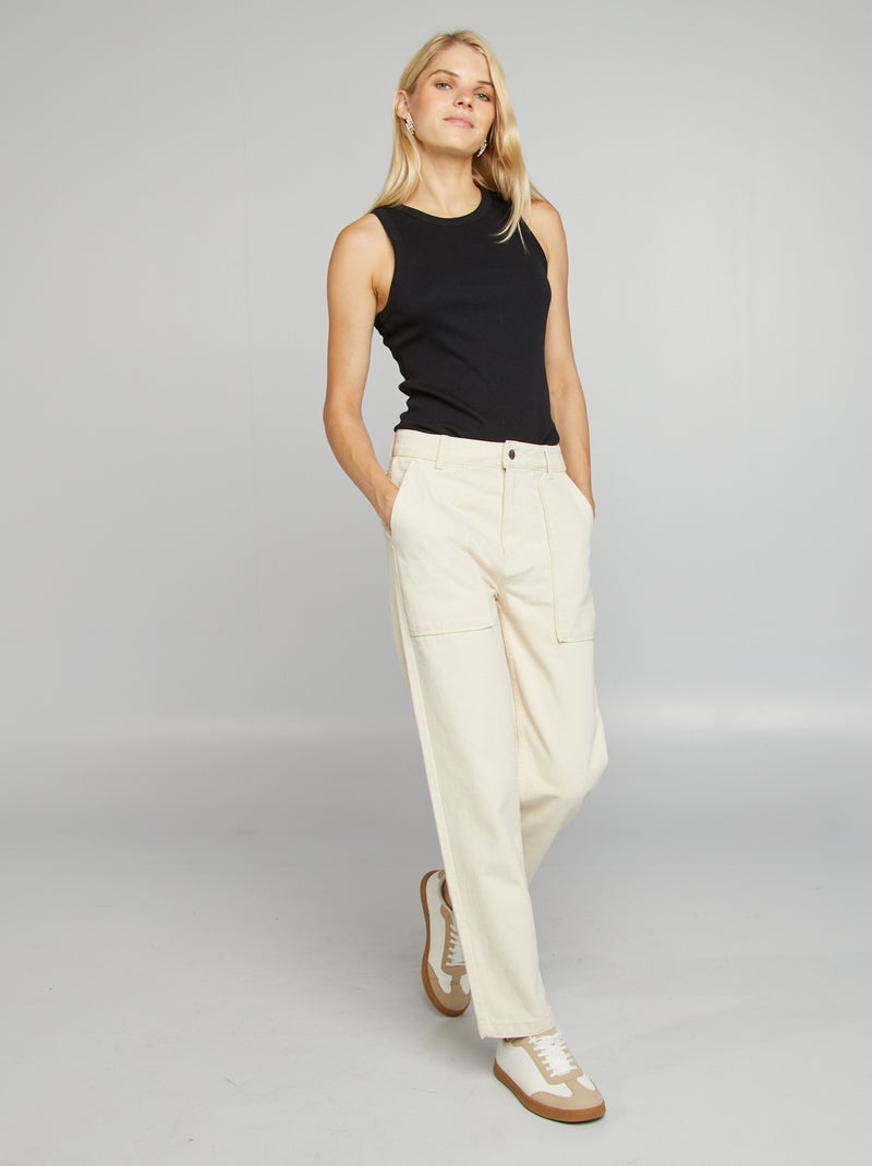 Straight-fit katoenen broek WIT - Kiabi