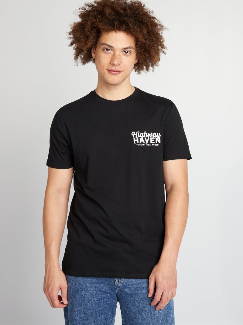 Straight-fit katoenen T-shirt met print ZWART - Kiabi