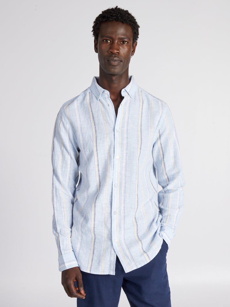 Straight-fit overhemd met smalle strepen BLAUW - Kiabi