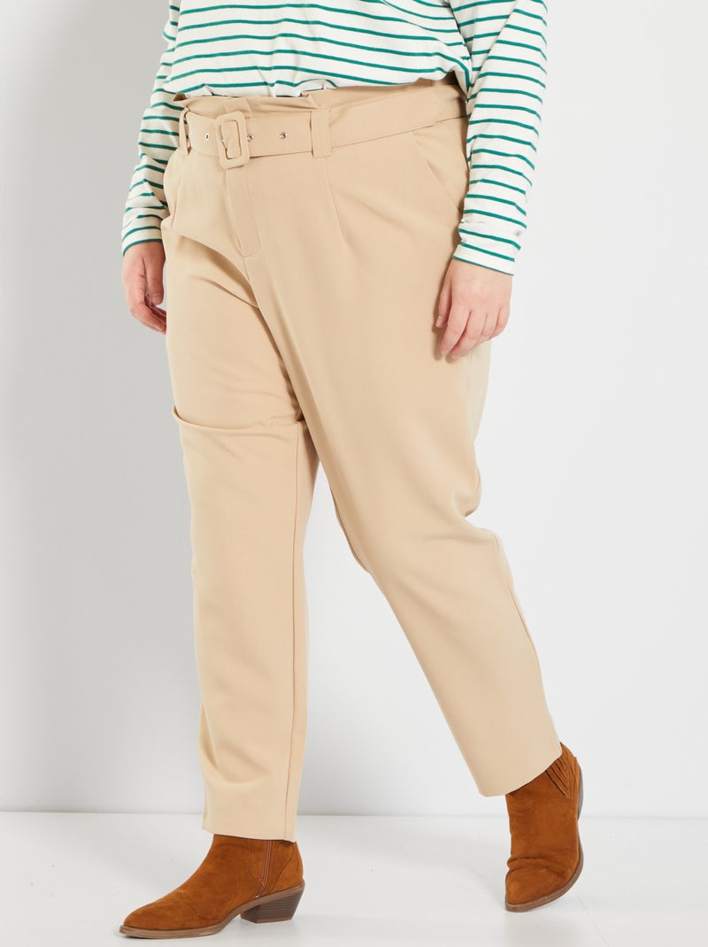 Strakke broek met brede riem BIEGE - Kiabi