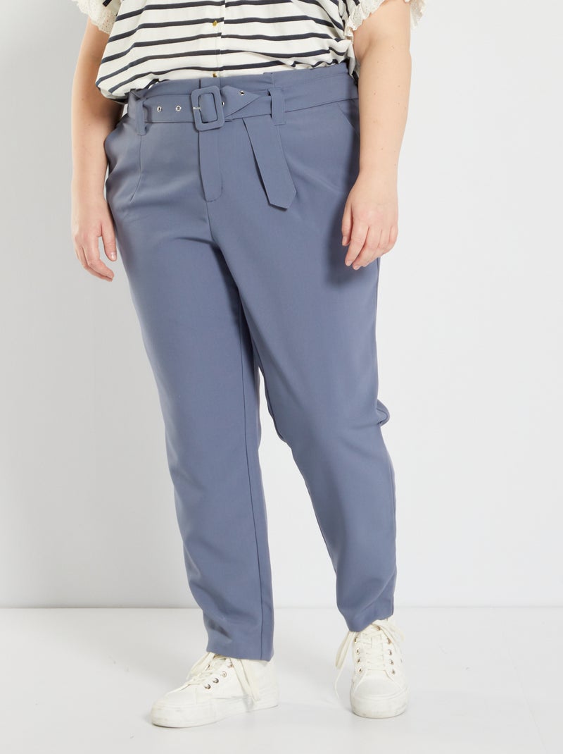 Strakke broek met brede riem GRIJS - Kiabi