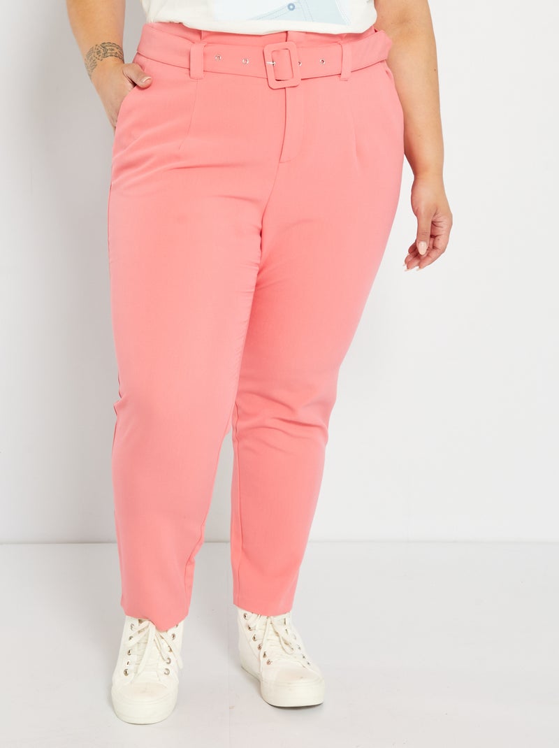 Strakke broek met brede riem roze - Kiabi