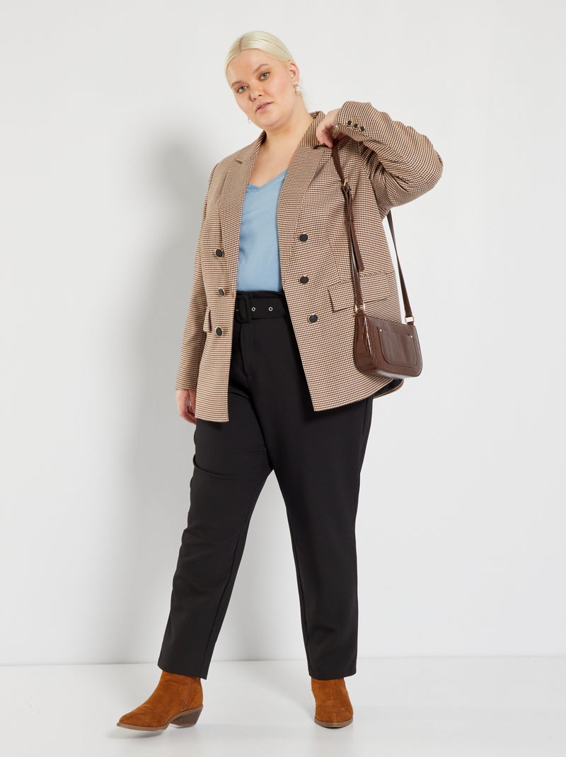Strakke broek met brede riem zwart - Kiabi