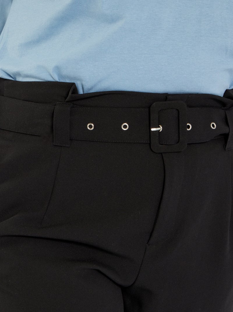 Strakke broek met brede riem zwart - Kiabi