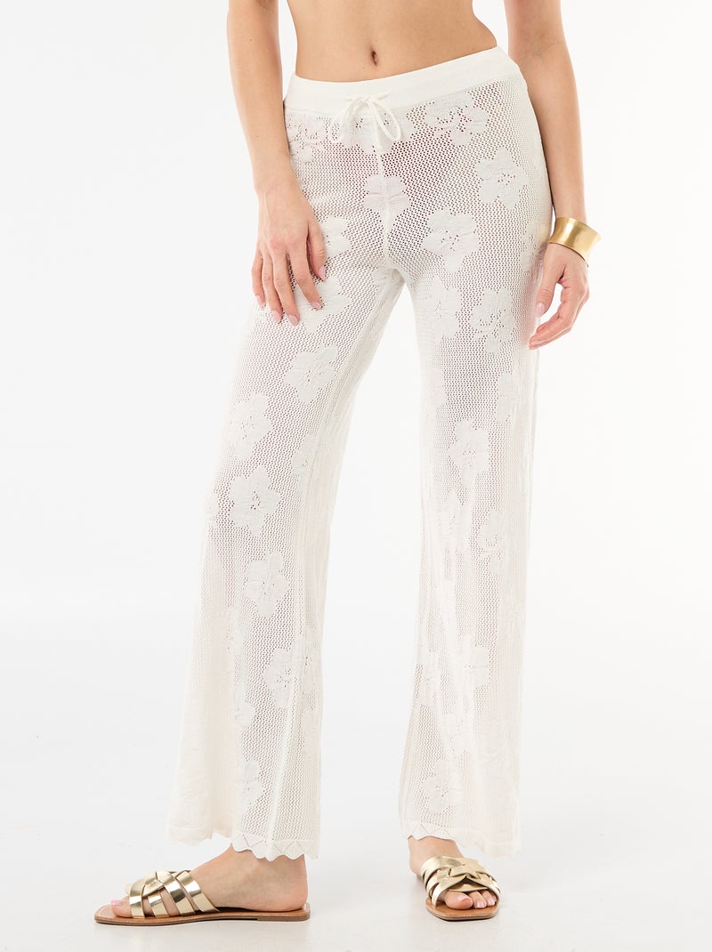 Strandbroek met bloemenhaakwerk Wit - Kiabi