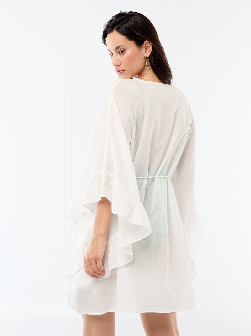 Strandjurk met volants aan de armsgaten Wit - Kiabi