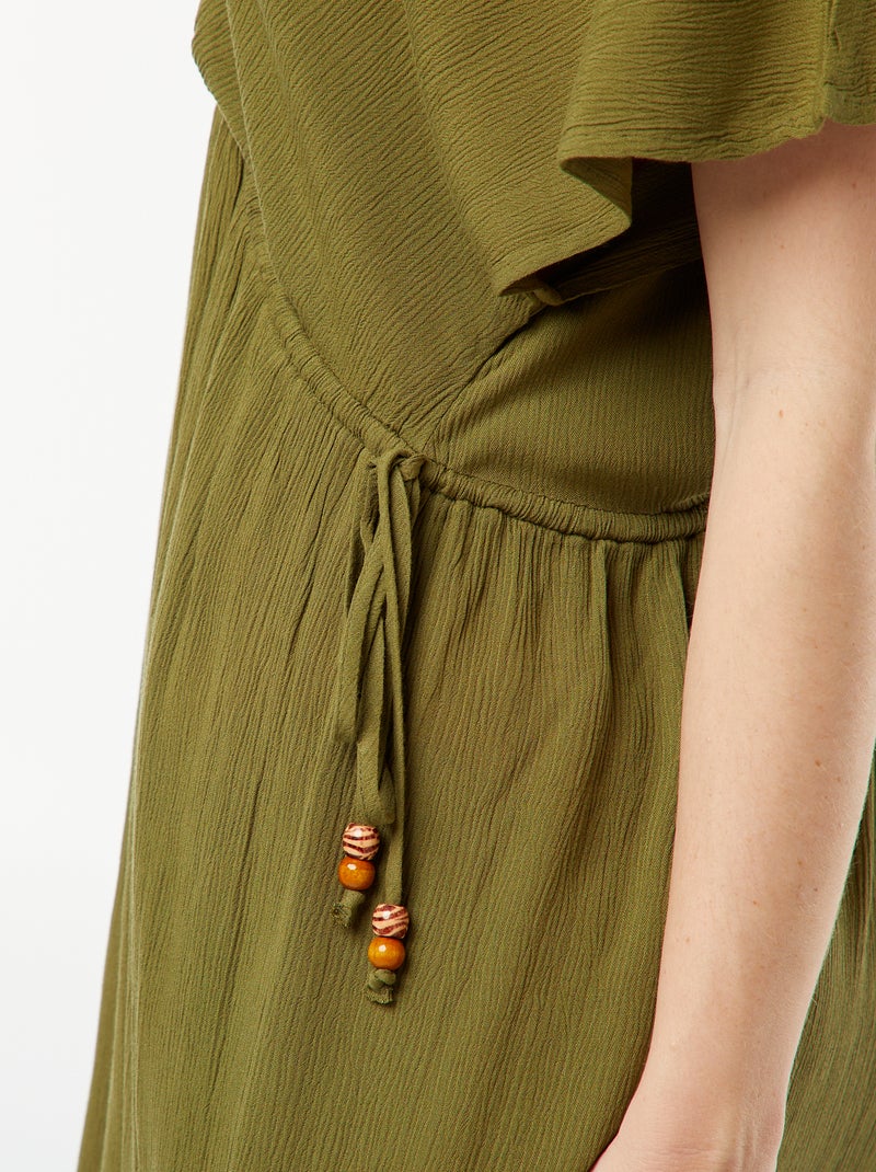 Strandjurk van crêpestof met overslaghals GROEN - Kiabi