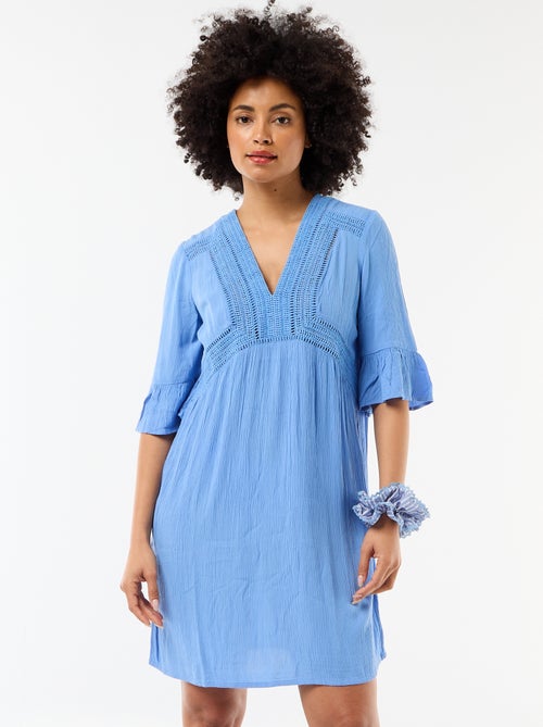 Strandjurk van crêpetricot en macramé - Kiabi