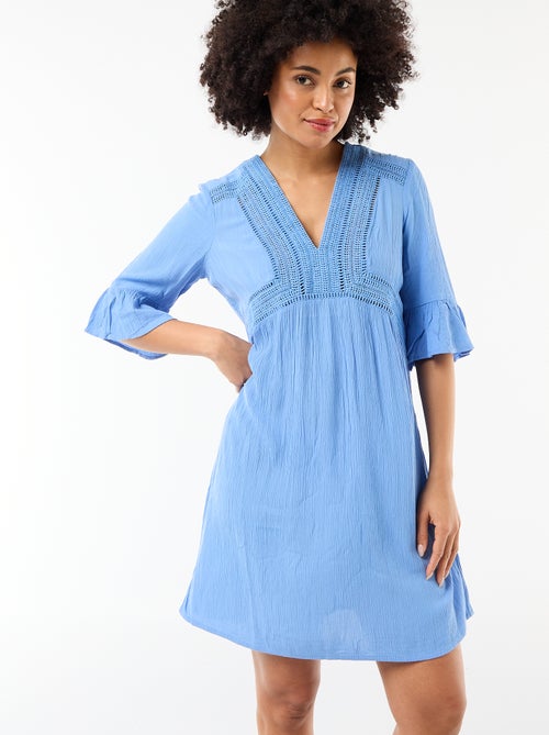 Strandjurk van crêpetricot en macramé - Kiabi