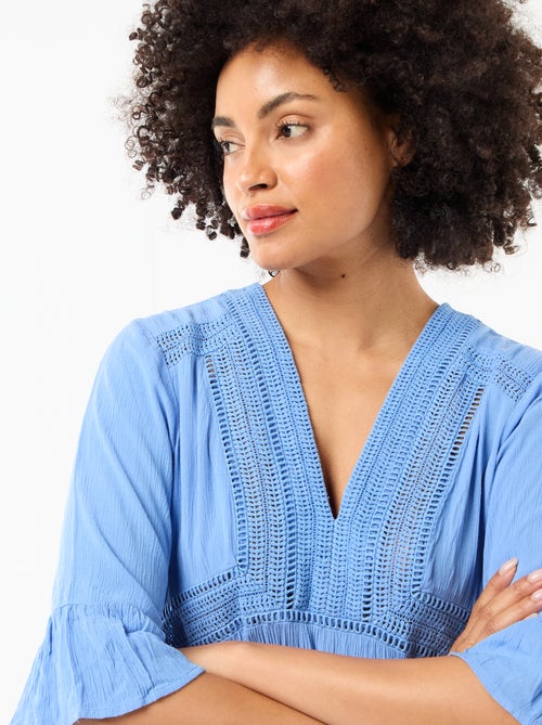 Strandjurk van crêpetricot en macramé - Kiabi