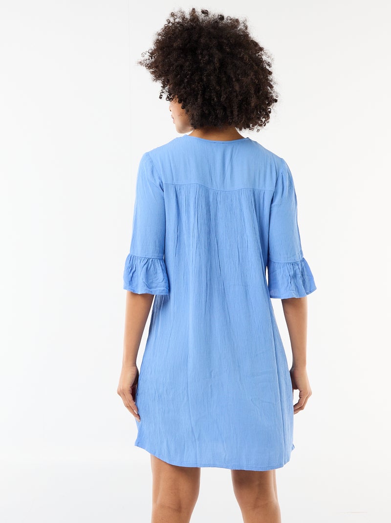 Strandjurk van crêpetricot en macramé Blauw - Kiabi