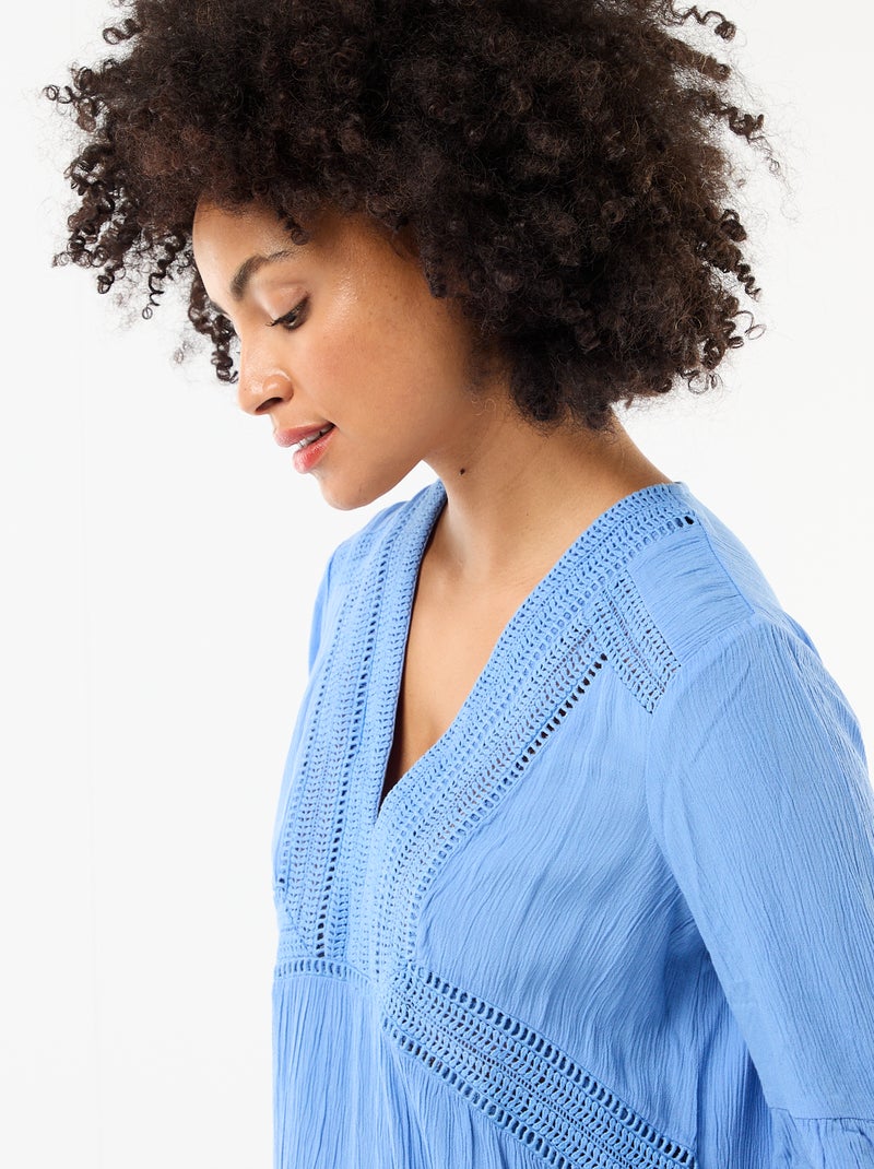 Strandjurk van crêpetricot en macramé Blauw - Kiabi