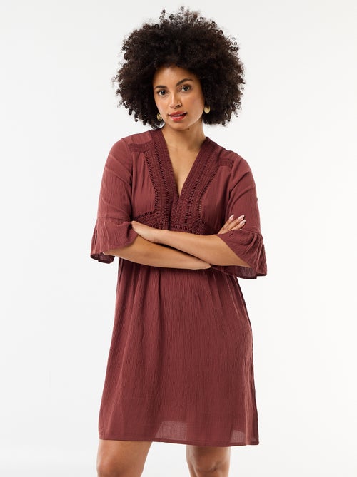 Strandjurk van crêpetricot en macramé - Kiabi