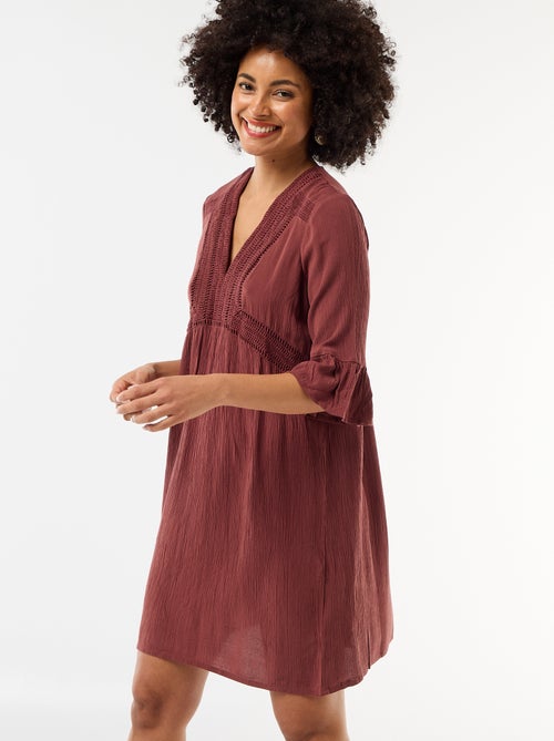 Strandjurk van crêpetricot en macramé - Kiabi