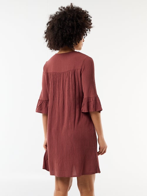 Strandjurk van crêpetricot en macramé - Kiabi