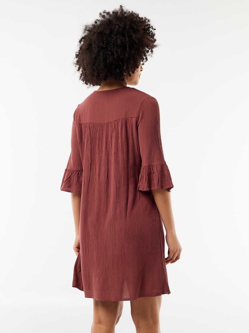 Strandjurk van crêpetricot en macramé Bruin - Kiabi